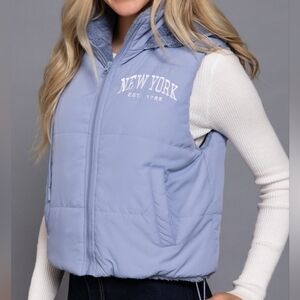 NWT Sky Blue Cropped Puffer Vest w/ Faux-Fur Hood | Trendy Winter Layer